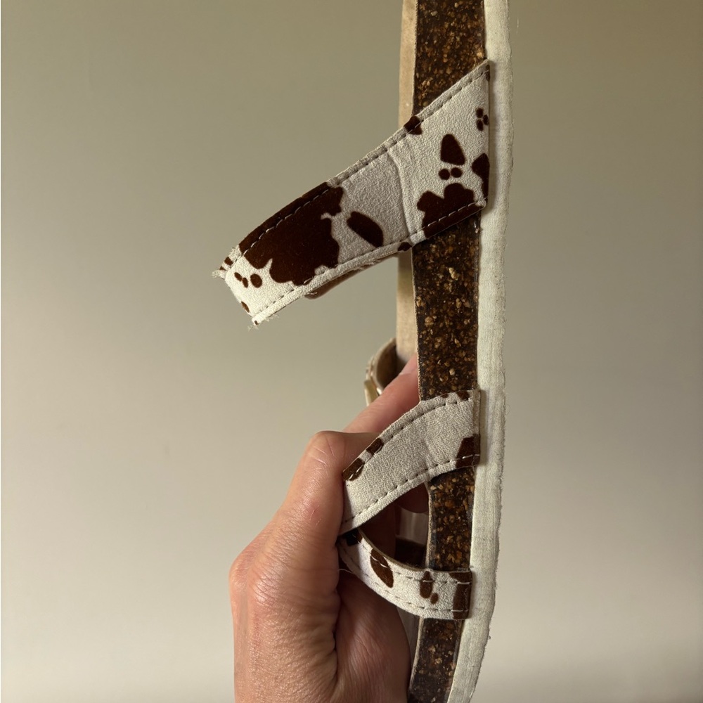 Natural Reflections Women's Cowhide-Print Double Buckle Sandal - Brown & White - Picture 3 of 6